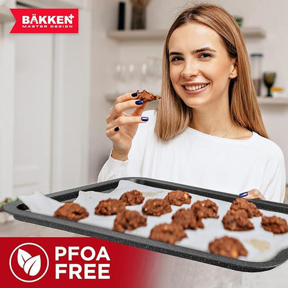 BAKKEN Kitchen Baking Pans - Nonstick Gray Coating, 13.18’’ × 8.66’’ Commercial Grade Carbon Steel Cookie Sheet, Baking Kitchen Essentials, PFOA, PFOS, PTFE Free, Oven Safe Tray (450° F), Gray Marble - Image 6