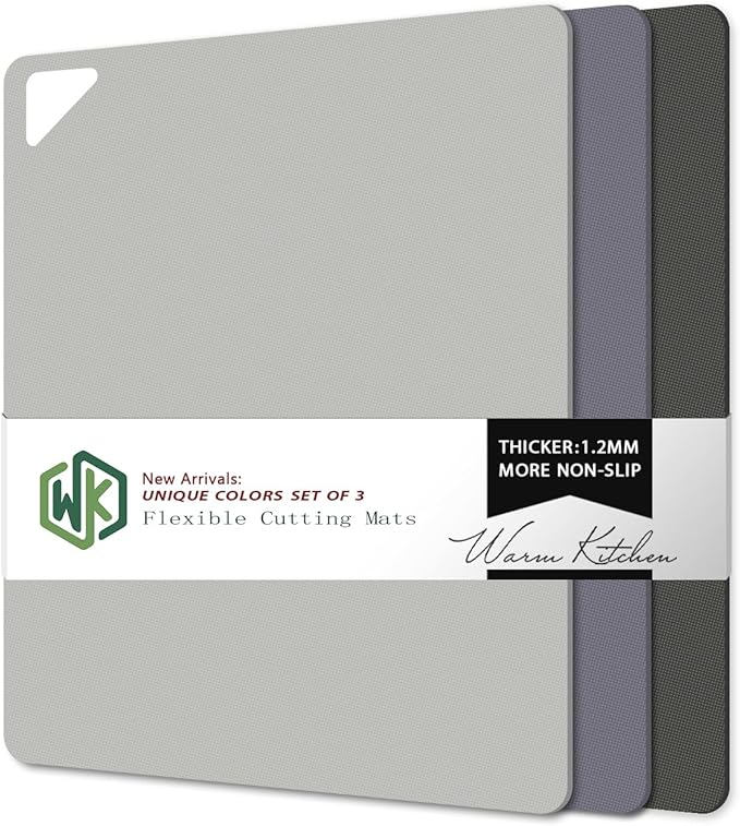 WK Flexible Plastic Cutting Boards for Kitchen, Cutting Board Mats Set of 3, Nonslip Cutting Board for Meat, Thin Cutting Sheets with Hole, Dishwasher Safe, BPA Free, 14.5x11.5" by WKHome