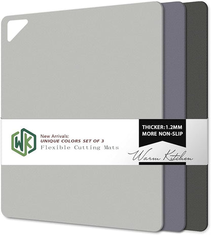WK Flexible Plastic Cutting Boards for Kitchen, Cutting Board Mats Set of 3, Nonslip Cutting Board for Meat, Thin Cutting Sheets with Hole, Dishwasher Safe, BPA Free, 14.5x11.5" by WKHome