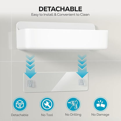 Nieifi Adhesive Wall Shelf, Shower Shelves, Shower Organizer for Bathroom Organization (White, 4 pieces)