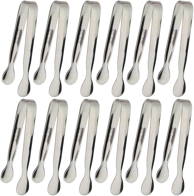 12PCS Ice Tongs Mini Sugar Tongs 4.25Inch Stainless Steel Small Serving Tong, Small Kitchen Tong for Appetizers,Tea Party, Coffee Bar, Desserts (Silver-12pcs) by Sunenlyst