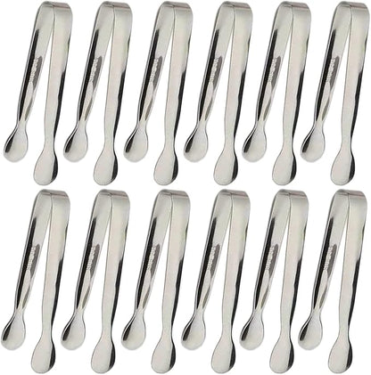 12PCS Ice Tongs Mini Sugar Tongs 4.25Inch Stainless Steel Small Serving Tong, Small Kitchen Tong for Appetizers,Tea Party, Coffee Bar, Desserts (Silver-12pcs) by Sunenlyst