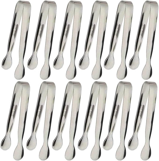 12PCS Ice Tongs Mini Sugar Tongs 4.25Inch Stainless Steel Small Serving Tong, Small Kitchen Tong for Appetizers,Tea Party, Coffee Bar, Desserts (Silver-12pcs) by Sunenlyst