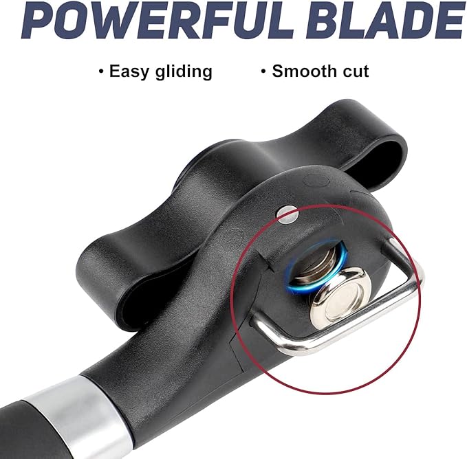 Side Cut Can Opener Smooth Edge, Safety Can Opener with Durable Sharp Blade, Big & Soft Turn Knob & Comfortable Non-Slip Handle, Black - Image 2