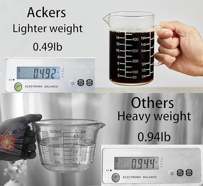 Ackers Mirror Etching Scale Glass Measuring Cup-[Insulated handle | V-Shaped Spout]-Made of High Borosilicate Glass Measuring Cup for Kitchen or Restaurant, Easy to Read, 500 ML (16 Oz, 2 Cup) - Image 5