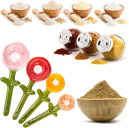Coloch 5Pcs Ceramic Measuring Spoons and Cup, Flower Baking Scale Spoons with Base Set for Dry and Liquid Ingredient, 1/4 tsp, 1/2 tsp, 1 tsp, 1 Tbsp - Image 5