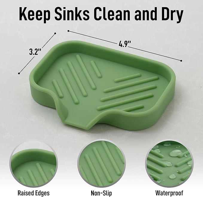 Zulay Kitchen Small Silicone Sponge Holder (4.9x3.3”) – Space-Saving Sink Organizer Tray for Sponge, Soap, Brush & More – Compact Non-Slip Dish for Kitchen & Bathroom (Jade Green) - Image 4