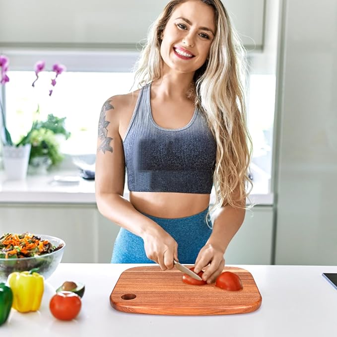 Small Acacia Wood Cutting Boards for Kitchen with Hanging – Medium Wooden Cutting Board for Vegetables, Fruit, Bread, Meat, Cheese, Charcuterie - BPA Free, 10" x 8"