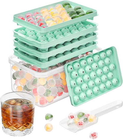 Optish 3 Pack Ice Trays for Freezer, 99 PCS Ice Cube Tray with Lid and Bin, Round Ice Cube Mold, Circle Ice Maker for Chilling Drinks (0.8 inch, Green) by Optish