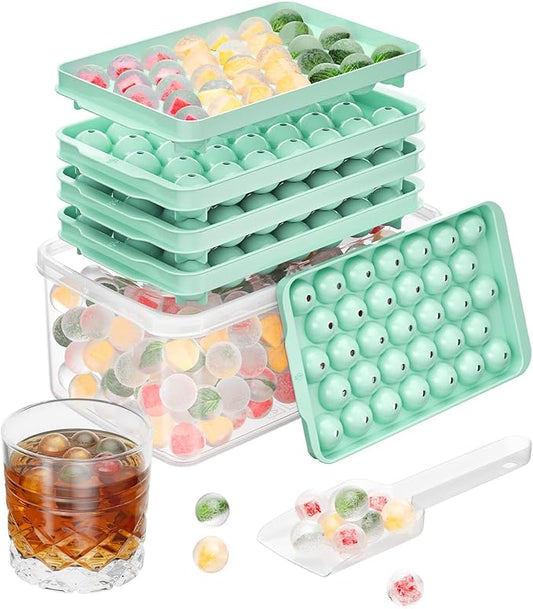 Optish 3 Pack Ice Trays for Freezer, 99 PCS Ice Cube Tray with Lid and Bin, Round Ice Cube Mold, Circle Ice Maker for Chilling Drinks (0.8 inch, Green) by Optish