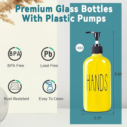 COHOSEGE Glass Soap Dispenser Set 2 Pack,16 Oz Dish Soap Dispenser for Kitchen Sink,Lemon Kitchen Decor and Accessories,Yellow Decorations and Kitchen Utensils for Kitchen - Image 3
