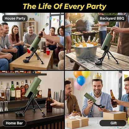 Beer Bottle Mortar Bottle Opener, 51mm Mortar Beer Bottle Opener, Heavy-Duty Tactical Cap Launcher, Hands-Free Push Down Bottles Cap Launcher, Home Party Bar Desk Decor
