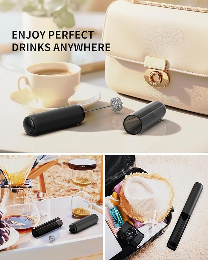 CIRCLE JOY Rechargeable Milk Frother Hanheld, Dual Coil Whisk Head Electric Coffee Frother, Portable Hand Frother Wand Drink Mixer for Matcha Lattes Cappuccino, Kitchen Gifts, Black - Image 6