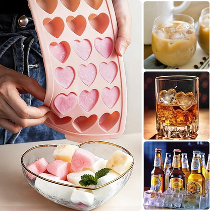 Heart Ice Cube Molds with Lid 2 Pcs Mini Heart Ice Cubes Tray for Whiskey Hearts Silicone Jello Chocolate Mold Hearts Pudding Soap Candle Molds Valentine Ices Cube Maker for Cocktails Beverages