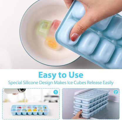 DOQAUS Ice Cube Trays 4 Pack, 56 pcs Silicone Ice Cubes Tray Maker with Spill-Resistant Removable Lid, Easy Release & Pop out, LFGB and BPA Free, Stackable Flexible, for Baby Food, Cocktail, Coffee