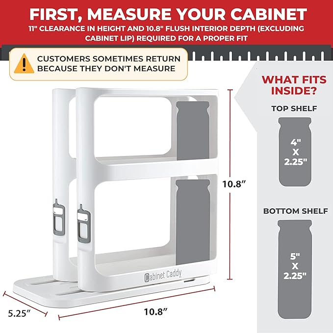 Cabinet Caddy Spice Rack Organizer for Cabinet - Slide & Rotate Kitchen Organizers and Storage - 2 Double-Decker Shelves - Non-Skid Base - Magnetic Modular Design - 10.8" H x 5.25" W x 10.8" D - Image 2