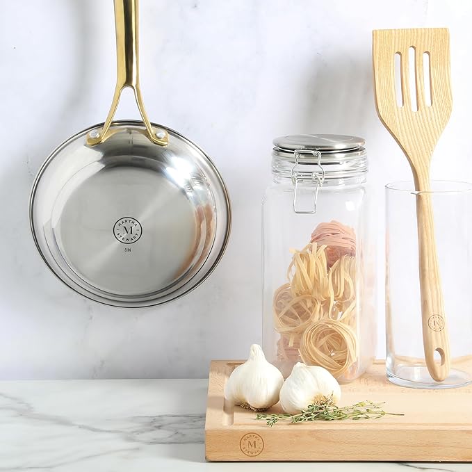 Martha Stewart Castelle 8-Inch Stainless Steel Frying Pan with Gold-Tone Handle – Tri-Ply Encapsulated Bottom, Oven Safe & Induction Safe Skillet for Searing and Sautéing - Image 7