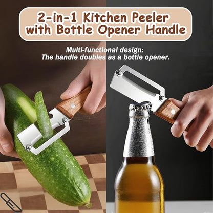 Premium Vegetable Peeler with Wooden Handle and Bottle Opener, Multi Functional Vegetable Peeler for Kitchen, Stainless Steel Blade Kitchen Tool for Vegetables or Fruits That Need to Be Peeled(2PCS) - Image 2
