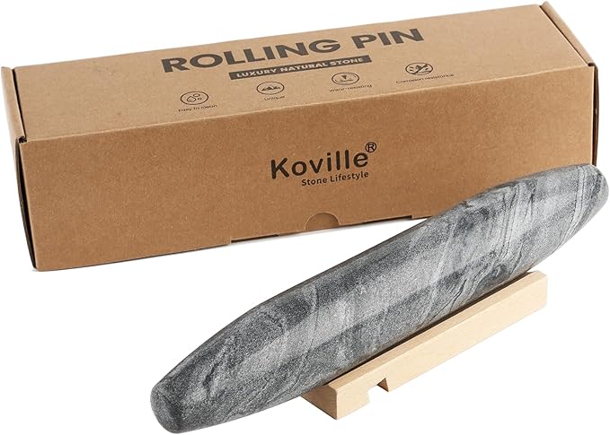 Koville African Natural Grey Marble French Rolling Pin, 12inch Non-Stick Rolling Pin for Baking, Dough Roller for Pasta, Dumpling, Fondant, Pie, Bread, Pizza, Kitchen Baking Tools - Image 8