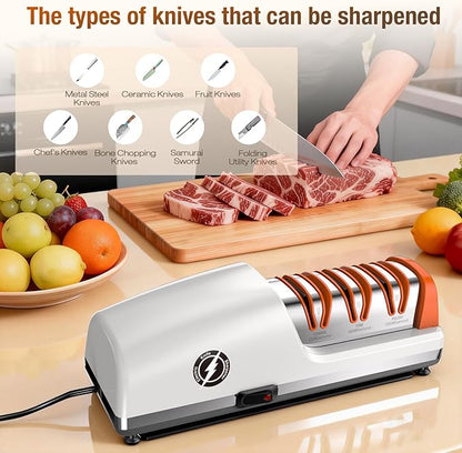 Replaceable Sharpener Electric Knife Sharpener, 3-Stage with 100% Diamond Abrasives & Precision Angle Guides, Kitchen Knife Sharpener with Sharpening and Polishing Function - Image 6