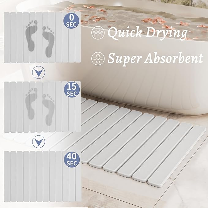 Large Stone Bath Mat 31.5 x 19.7in, Quick Dry Diatomaceous Earth Mats for Bathroom, Super Absorbent Foldable Bath Stone Mat, Non Slip, Dish Drying Mat for Kitchen Counter - Image 3