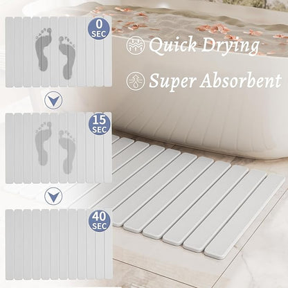 Large Stone Bath Mat 31.5 x 19.7in, Quick Dry Diatomaceous Earth Mats for Bathroom, Super Absorbent Foldable Bath Stone Mat, Non Slip, Dish Drying Mat for Kitchen Counter - Image 3
