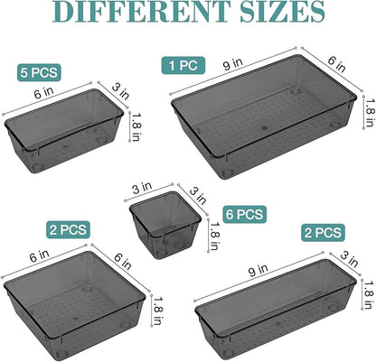 StorMiracle 16 PCS Drawer Organizer Set, 5 Varied Size Bathroom and kitchen Drawer cabinet organizer Trays, Clear Storage Bins for Makeup, Jewelry, Utensils and Gadgets, Black - Image 2