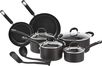 Amazon Basics Hard Anodized Non-Stick 12-Piece Cookware Set, Pots, Pans and Utensils, Black by AmazonBasics