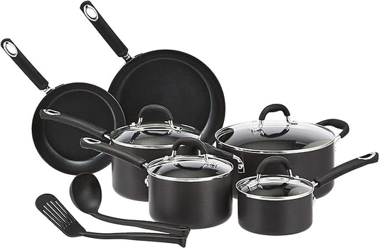 Amazon Basics Hard Anodized Non-Stick 12-Piece Cookware Set, Pots, Pans and Utensils, Black by AmazonBasics