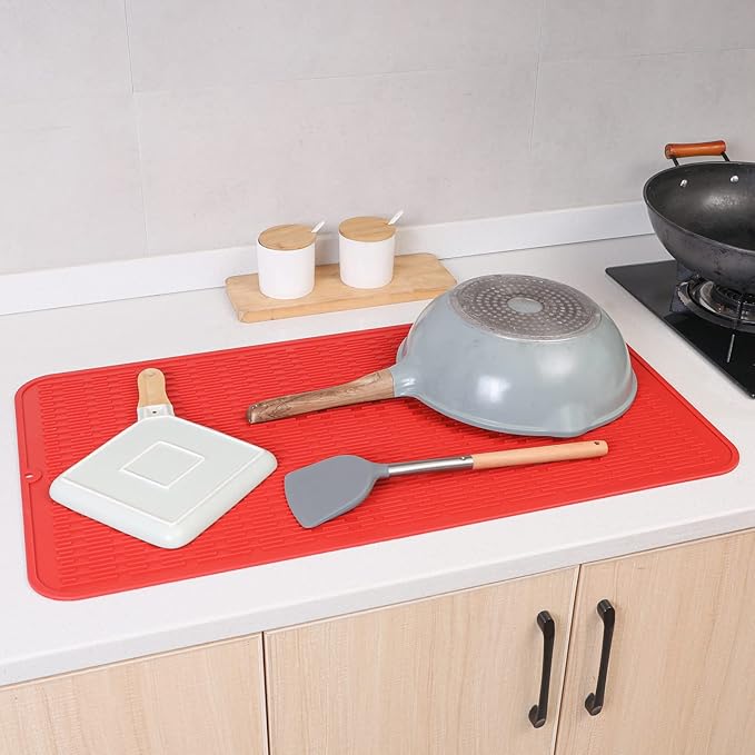 MicoYang Silicone Dish Drying Mat for Multiple Usage,Easy clean,Eco-friendly,Heat-resistant Silicone Mat for Kitchen Counter or Sink,Refrigerator or Drawer Liner Red 4XL 32 inches x 18 inches - Image 8