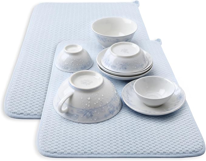 2-pack 24"x17" XL size microfiber dish drying mats for kitchen counter, kitchen sink. Super water-absorbing for multi-use house essentials bath mats, bath rugs, coffe mat, coffe station mat. (Blue) - Image 2