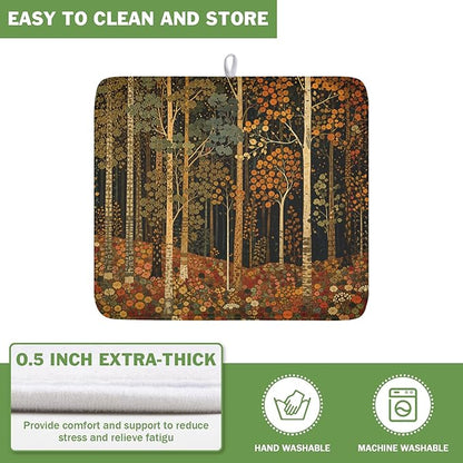 Fall Dish Drying Mat for Kitchen Counter Autumn Forest Vintage Botanical Nature Microfiber Dish Drainer Mat Antique Rustic Farmhouse Absorbent Washable Drying Pad 16"x18"