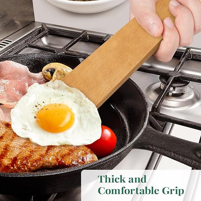 3Pcs Wooden Spatulas, 12inch Long Handle Slotted Turner Spatula Set, Uncoated Beech Wood Cooking Spoons for Non-Stick Cookware, Kitchen Utensils Set for Frying, Flipping, Scraping and Turning - Image 3