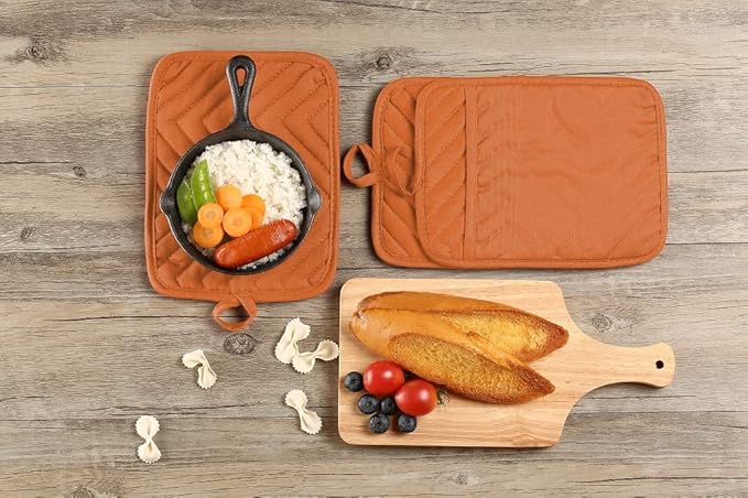 Oven Pot Holder with Pocket Cotton Heat Resistant Coaster Potholder Kitchen Hot Pad Oven Mitts for Cooking Square 7"x9"Set of 5 (Orange) - Image 7