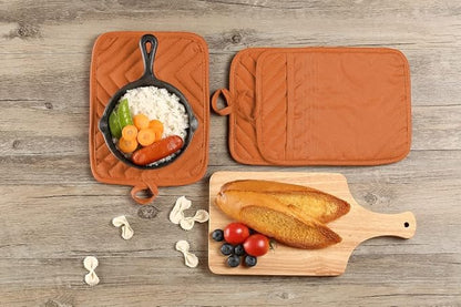 Oven Pot Holder with Pocket Cotton Heat Resistant Coaster Potholder Kitchen Hot Pad Oven Mitts for Cooking Square 7"x9"Set of 5 (Orange) - Image 7