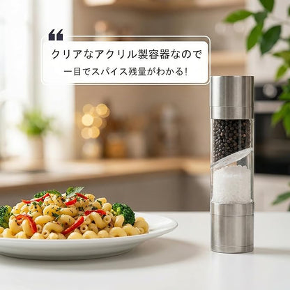 Eparé Salt and Pepper Grinder in One – 2 in 1 Salt and Pepper Grinder Combo for Kitchen Use – Manual Stainless Steel Himalayan Salt Grinder Refillable All-in-One - Image 4