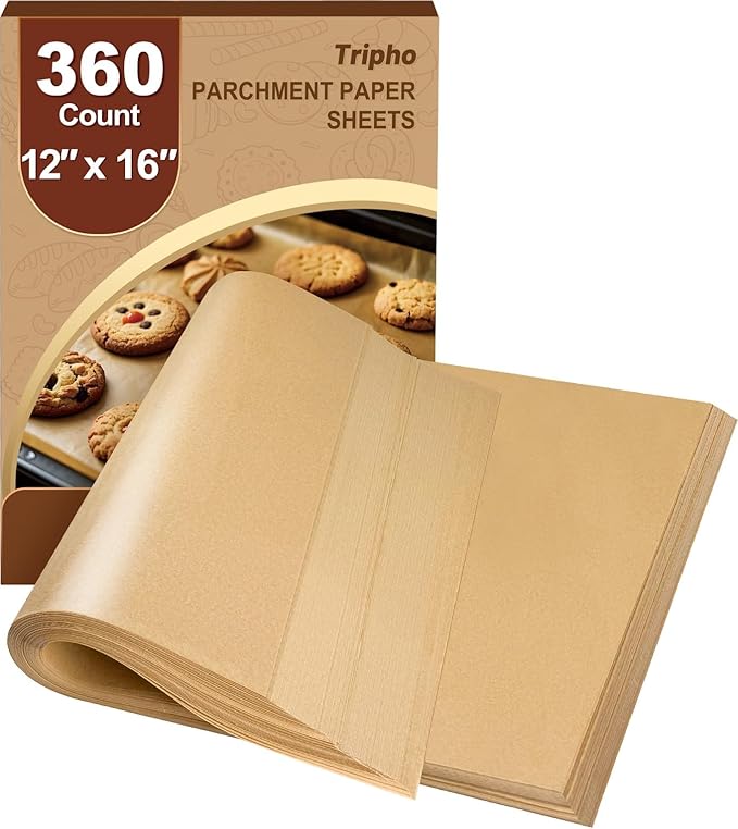 360 Count 12"x 16" Heavy Duty Parchment Paper Sheets for Baking, No-Stick & No-Leak Unbleached Baking Paper, Pre-cut Half Parchment Paper Sheets for Oven, Air Fryer, Microwave by PremiumCookingPicks