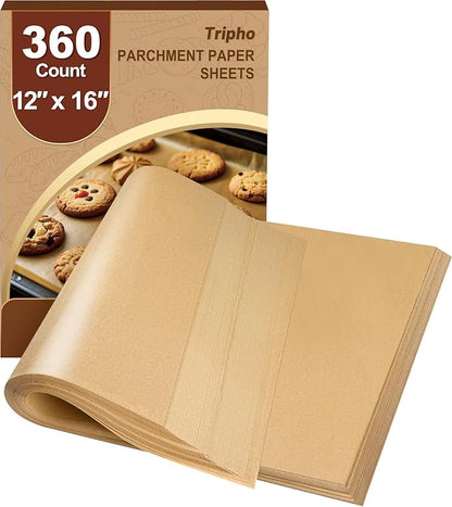 360 Count 12"x 16" Heavy Duty Parchment Paper Sheets for Baking, No-Stick & No-Leak Unbleached Baking Paper, Pre-cut Half Parchment Paper Sheets for Oven, Air Fryer, Microwave by PremiumCookingPicks