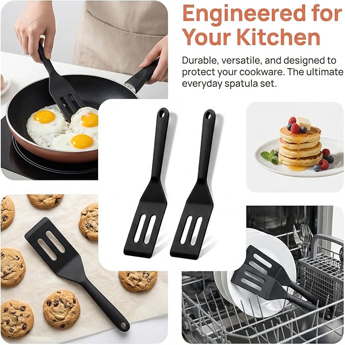 2 Pack Mini Silicone Spatula Set, Heat Resistant Small Thin Spatulas for Nonstick Cookware, Kitchen Cooking Baking Utensils