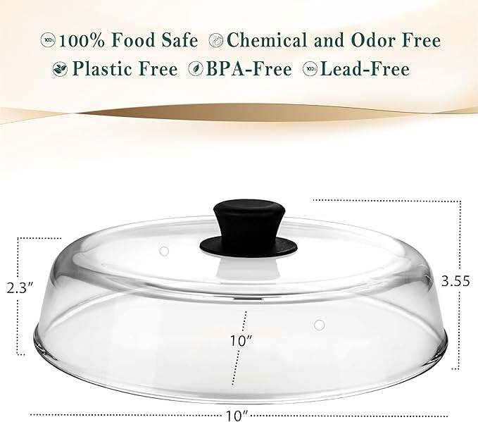 Le'raze 10inch Glass Microwave Splatter Cover for Food - 100% Food Grade BPA & Lead Free - Dishwasher Safe - Cookware & Bakeware Serving Dish Plate Mess Guard Lid with Easy Grip Silicone Handle Knob - Image 4