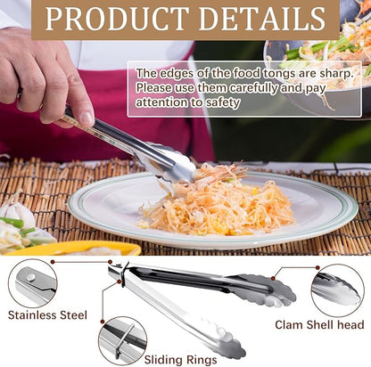 Meanplan 50 Pcs Small Stainless Steel Kitchen Tongs 7 Inch Food Serving Tongs Metal Cooking Clips High Heat Resistant Clips with Sliding Rings for Buffet Food Cooking Salad Grilling, Silver - Image 2