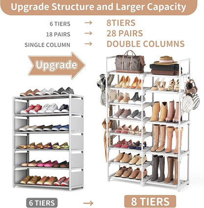 ROJASOP White Shoe Rack, Tall Metal Shoe Rack Organizer for Entryway Closet Garage, 8 Tier Large Shoe Shelf for 26-32 Pairs Boots & Shoes Storage, Space Saving Heavy Duty Shoe Stand - Image 4