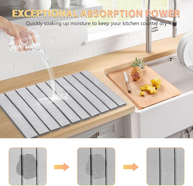 Large Stone Dish Drying Mat for Kitchen Counter, 24"×16" – Quick Drying Diatomaceous Earth, Super Absorbent, Non-Slip, Birthday Gfts for Women Mom Grandma - Image 3