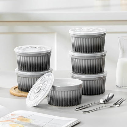 vancasso 8 oz Ramekins with Lid, Porcelain Creme Brulee Souffle Dishes, Grey Pudding Custard Cups Ramiken for Baking, Dishwasher and Oven Safe, Set of 6 - Image 6