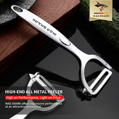 MAD SHARK Ultra Sharp Vegetable Peelers for Kitchen Fruit Apple Potato Peelers,Design with Ergonomic Non-Slip Handle, Y-Shaped Stainless Steel Serrated（Flat&Serrated Blade 2pc） - Image 6