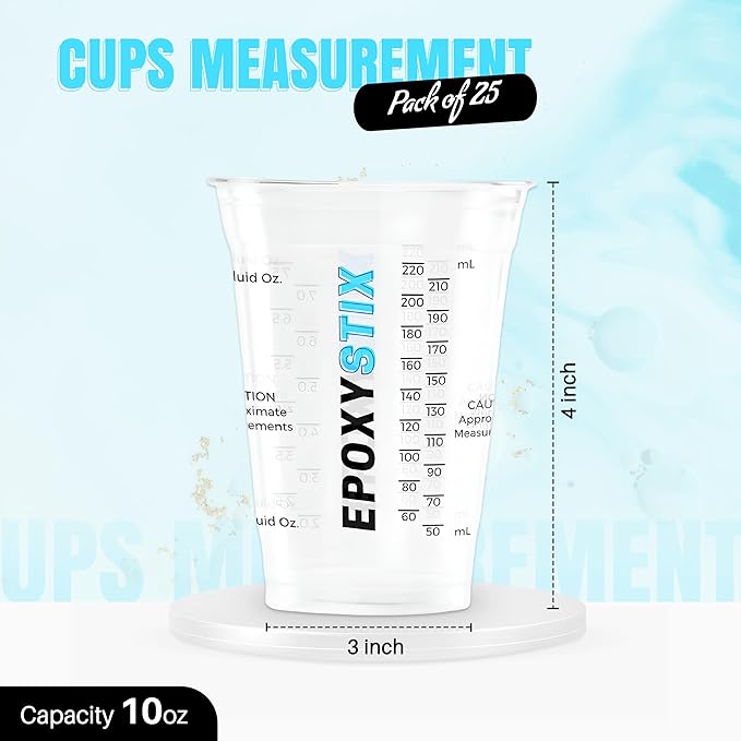 [Pack of 25] 10oz Disposable Graduated Measuring Cups for Mixing - Measurements in mL and Oz - Multipurpose Reusable Cups for Paint, Epoxy Resin, Stain, Liquid Mixing Cups