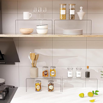 Aminigram 8 Packs Cabinet Organizer Shelf, Acrylic kitchen Cabinet Shelves, Shelf Riser for Dishes, Spices, Soda Cans and Bottles（12.4 x 4 x 4.6 inch）