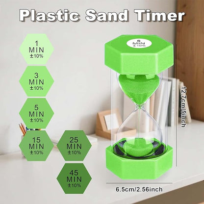 Sand Timer 15 Minute Hourglass, Unbreakabl Sand Clock 15 Min, Reloj De Arena 15 Minutos, Plastic Green Hour Glass Sandglass for Classroom Game Kitchen (Green)