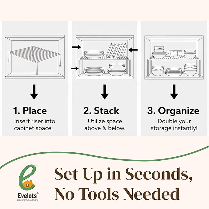 Evelots Kitchen Cabinet Wire Shelf Organizer/Rack - 4 Pack Sturdy Large Metal Shelf Risers - Double Your Counter Space - Great for Kitchen, Freezer, Pantry and Bathroom - Rustproof - White - Image 5