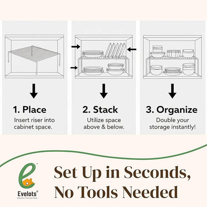 Evelots Kitchen Cabinet Wire Shelf Organizer/Rack - 4 Pack Sturdy Large Metal Shelf Risers - Double Your Counter Space - Great for Kitchen, Freezer, Pantry and Bathroom - Rustproof - White - Image 5